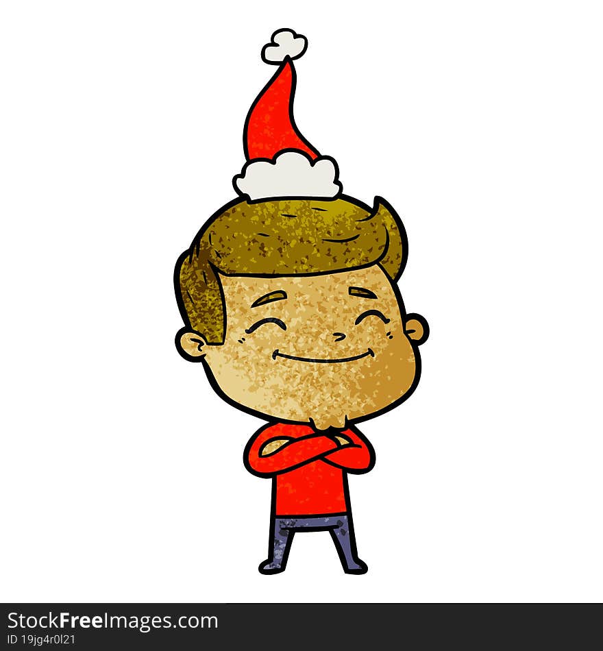 Happy Textured Cartoon Of A Man Wearing Santa Hat