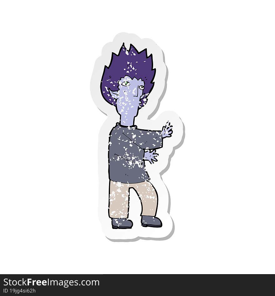 retro distressed sticker of a cartoon vampire man