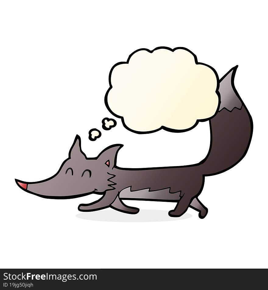 cartoon little wolf with thought bubble