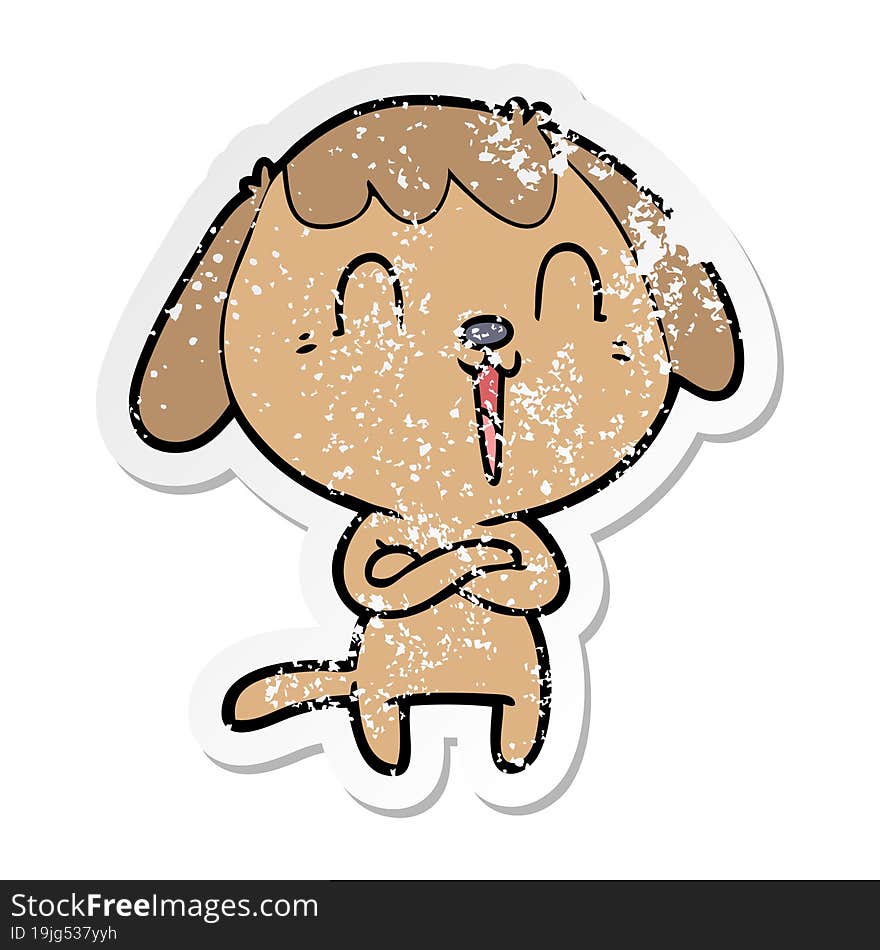 Distressed Sticker Of A Cute Cartoon Dog