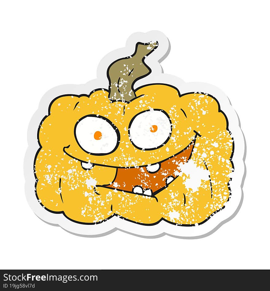 retro distressed sticker of a cartoon pumpkin