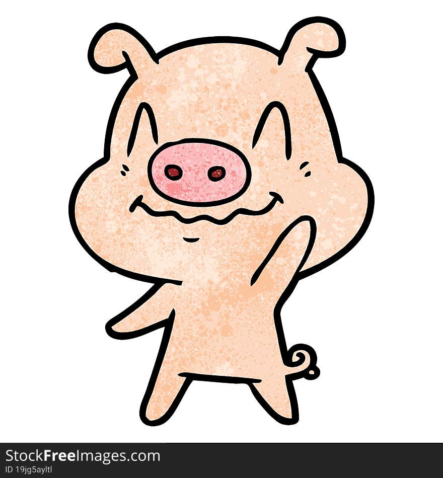 nervous cartoon pig waving. nervous cartoon pig waving