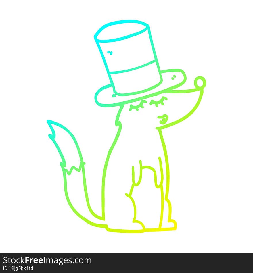 cold gradient line drawing cartoon wolf whistling wearing top hat