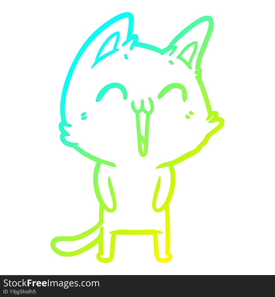 cold gradient line drawing of a happy cartoon cat