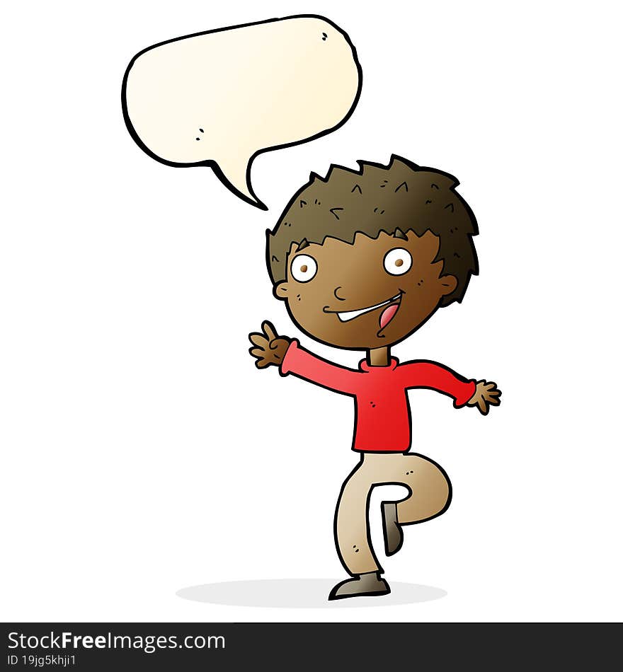 cartoon excited boy with speech bubble