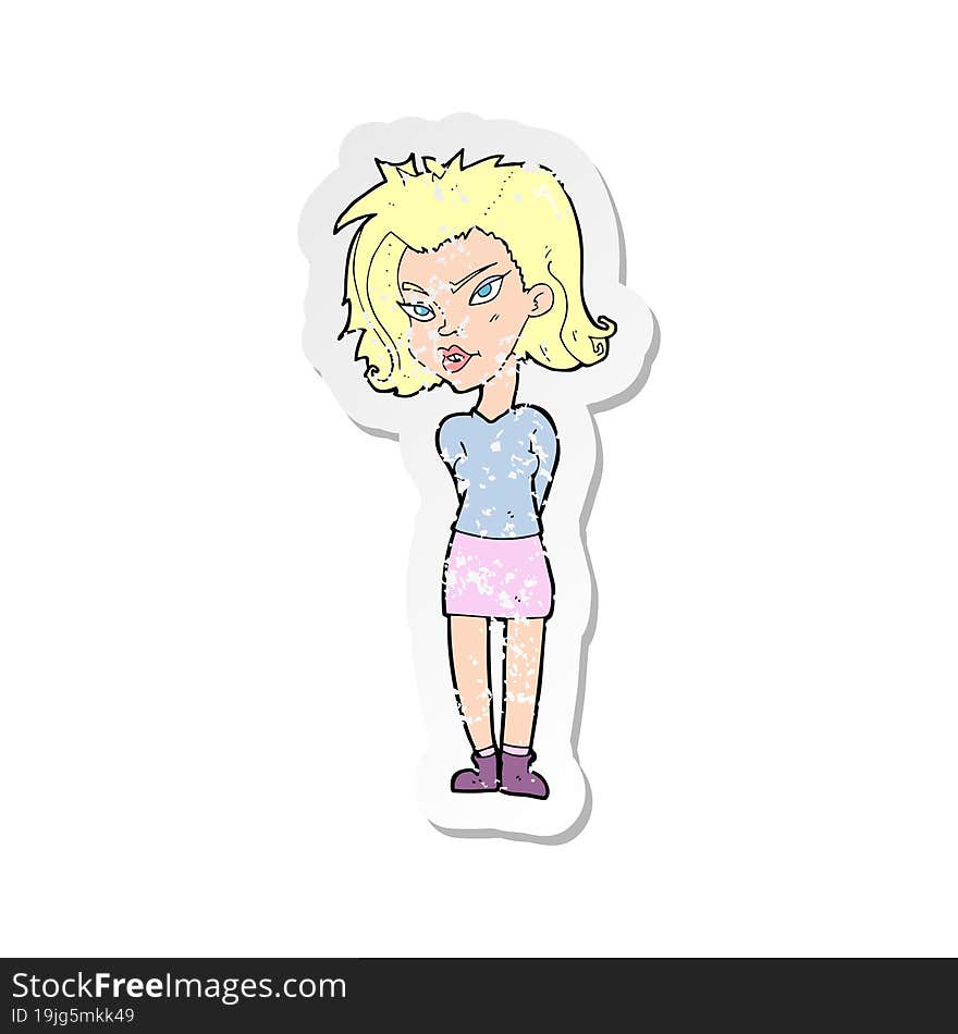 Retro Distressed Sticker Of A Cartoon Woman