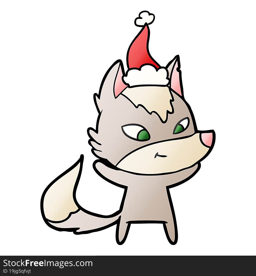 friendly gradient cartoon of a wolf wearing santa hat