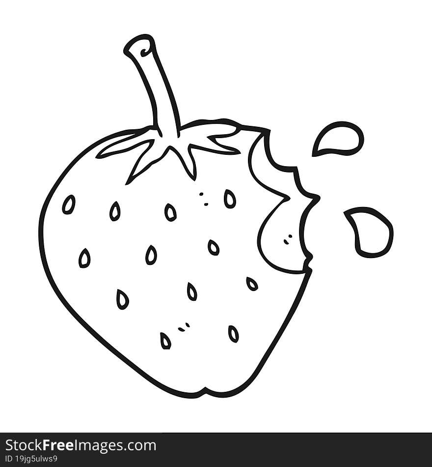 freehand drawn black and white cartoon strawberry