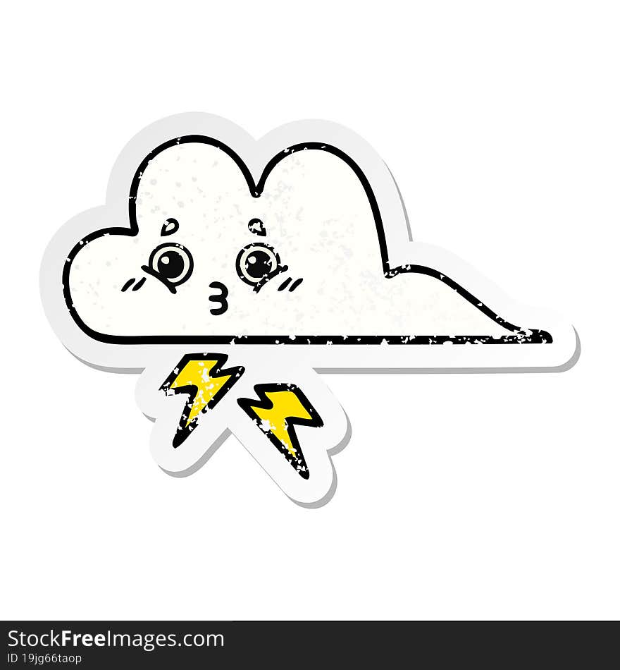 distressed sticker of a cute cartoon storm cloud