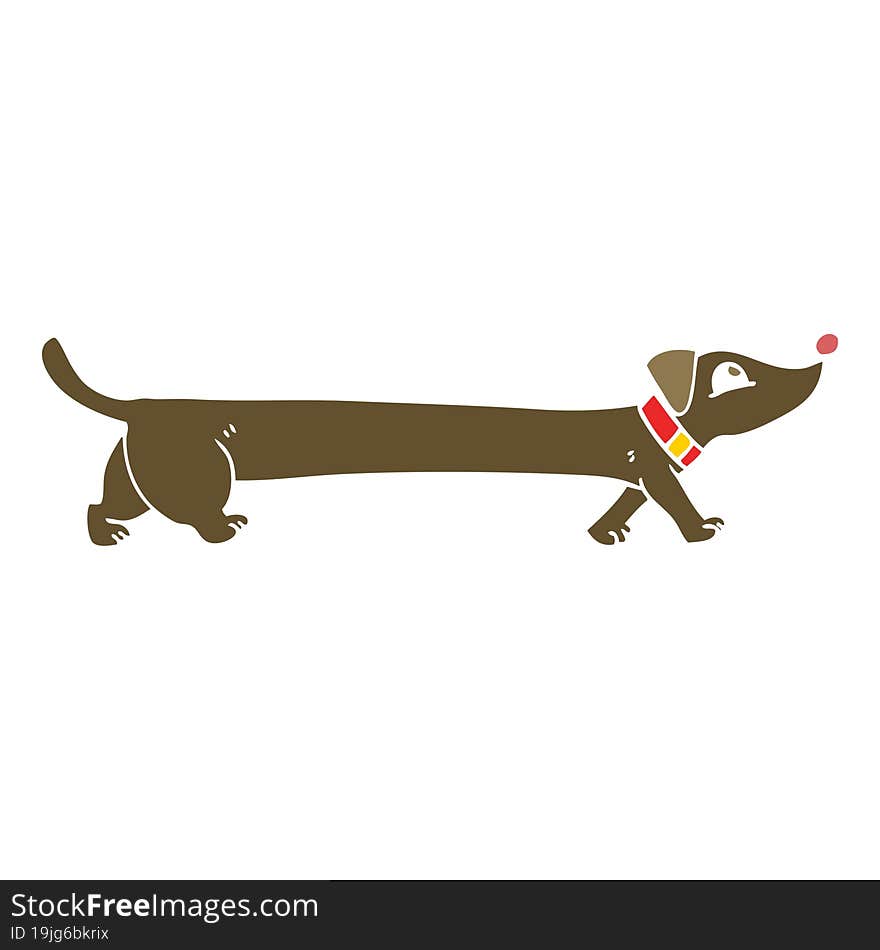 flat color illustration of a cartoon dachshund