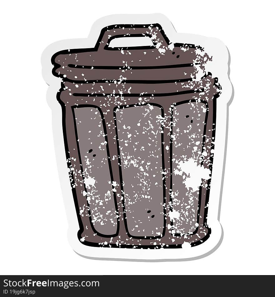 distressed sticker of a cartoon trash can