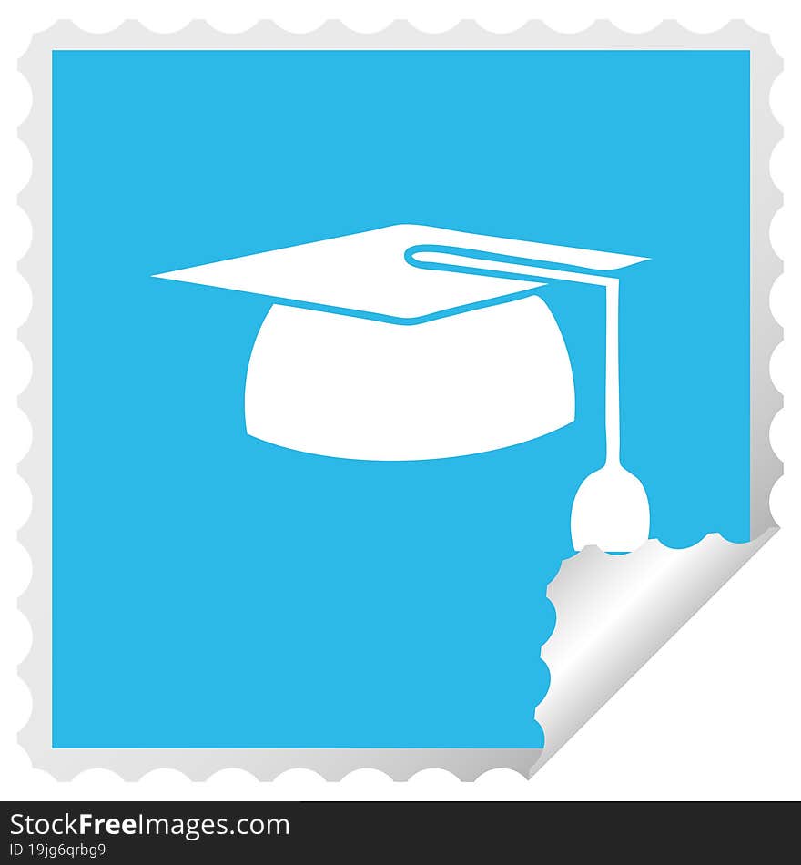 square peeling sticker cartoon of a graduation hat