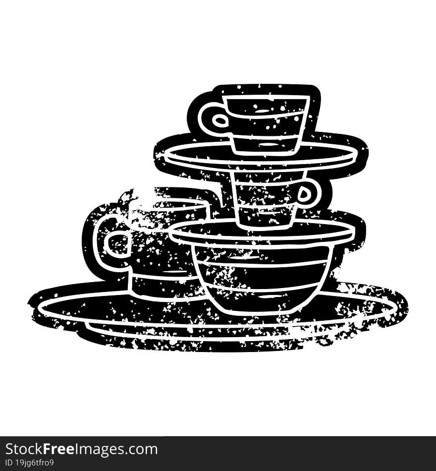 grunge icon drawing of colourful bowls and plates