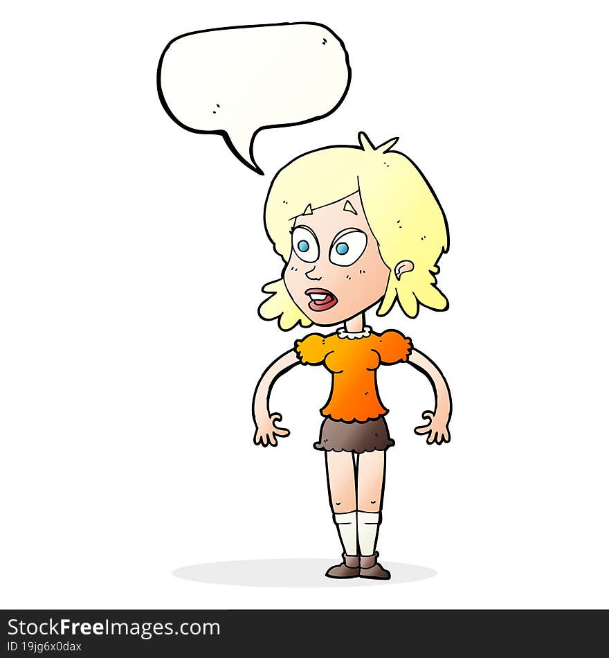 cartoon surprised woman with speech bubble