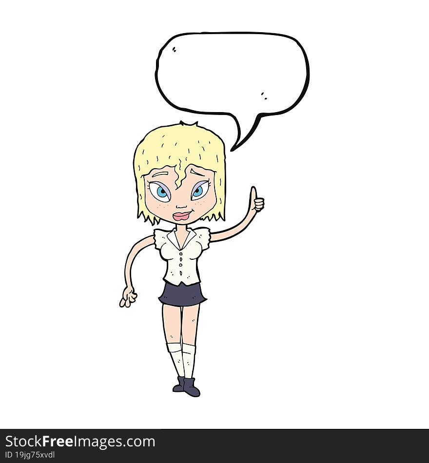 cartoon woman making point with speech bubble