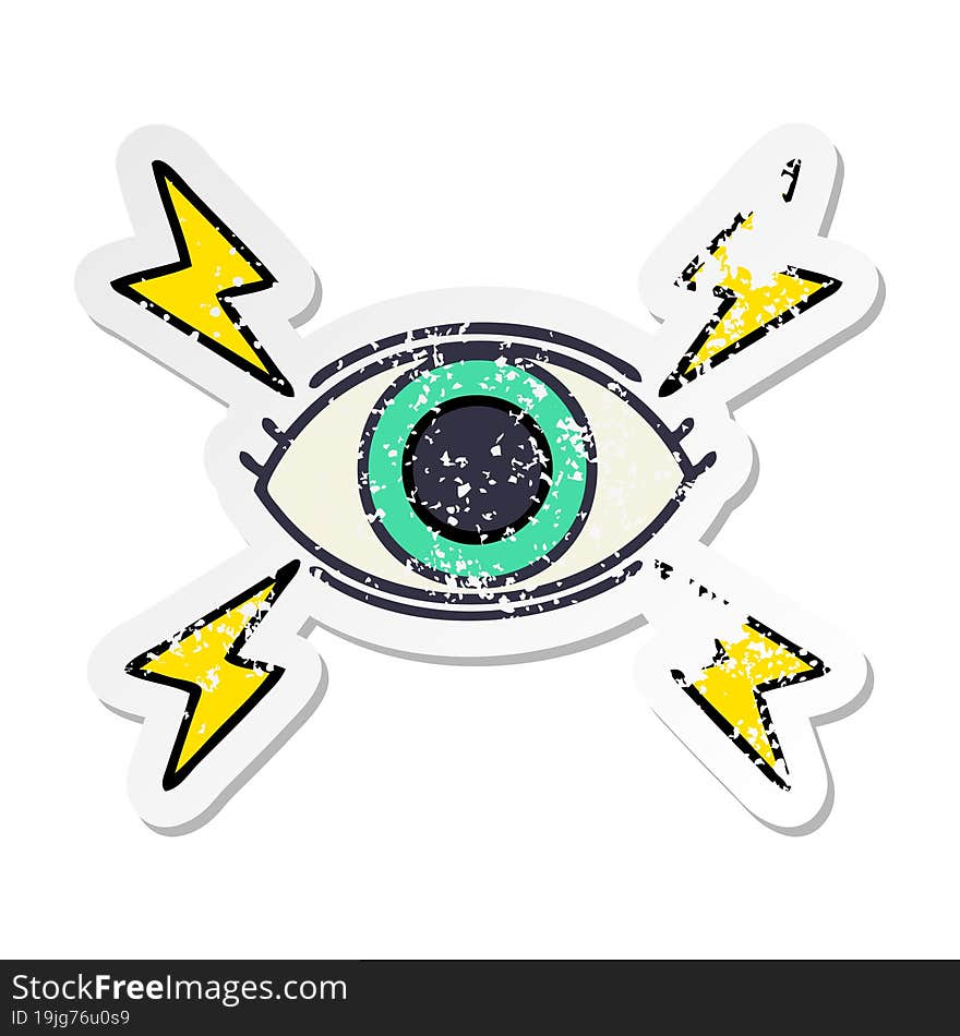 distressed sticker of a cute cartoon mystic eye