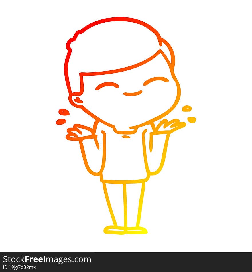 Warm Gradient Line Drawing Cartoon Smiling Boy Shrugging Shoulders