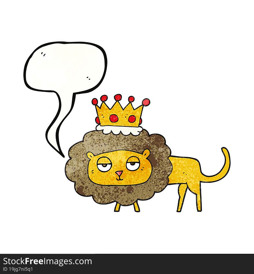 speech bubble textured cartoon lion with crown