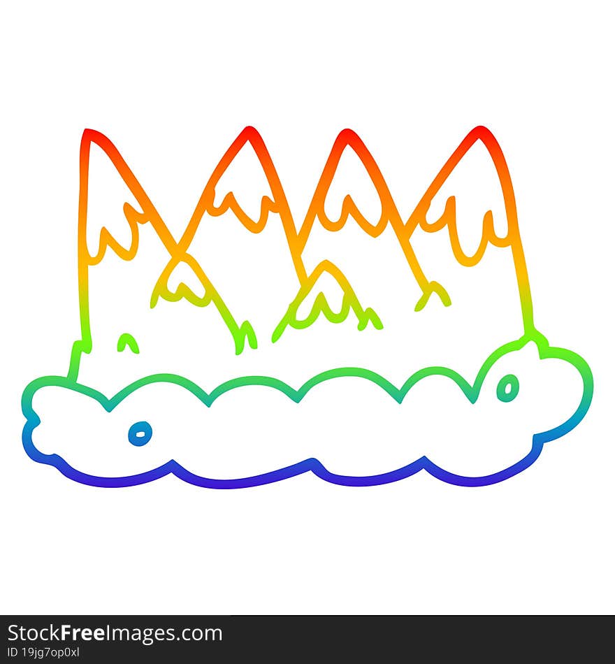 rainbow gradient line drawing of a cartoon mountains