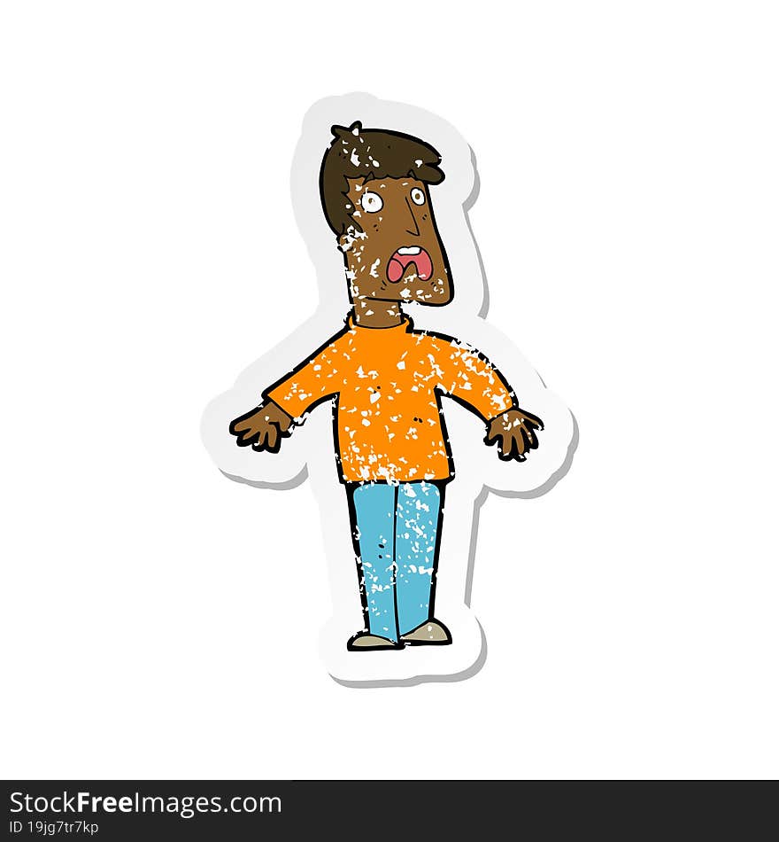 Retro Distressed Sticker Of A Cartoon Terrified Man