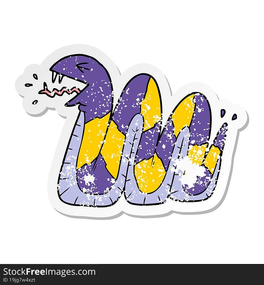 distressed sticker of a cartoon hissing snake