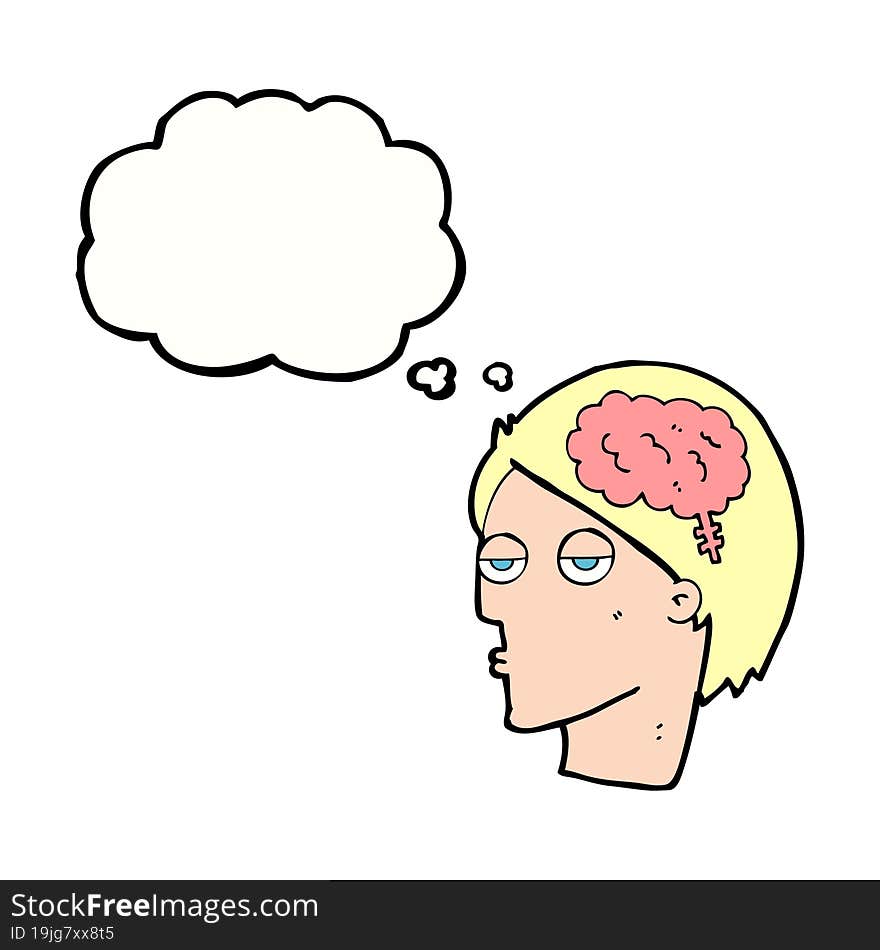 cartoon head with brain symbol with thought bubble