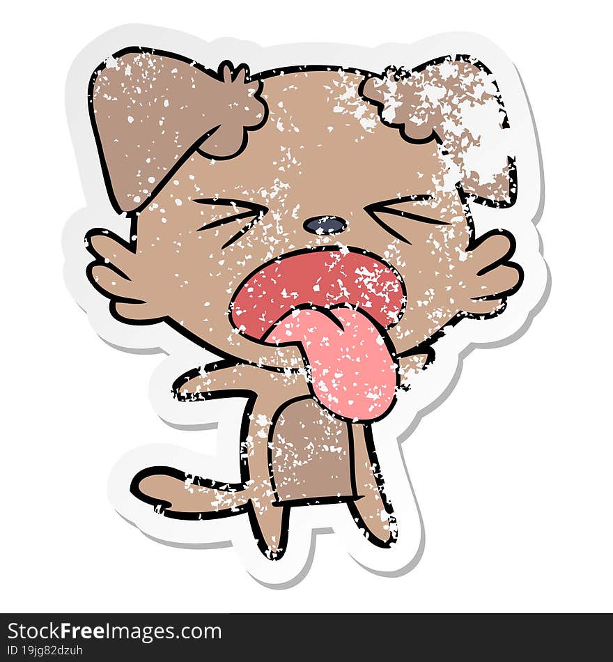 distressed sticker of a cartoon disgusted dog