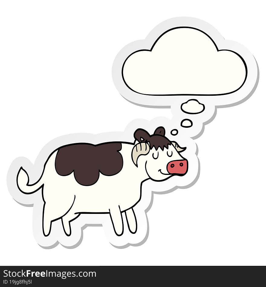 cartoon cow and thought bubble as a printed sticker