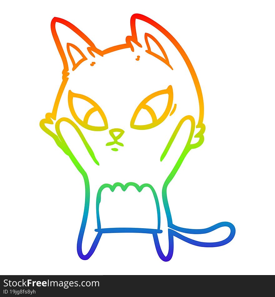 Rainbow Gradient Line Drawing Confused Cartoon Cat