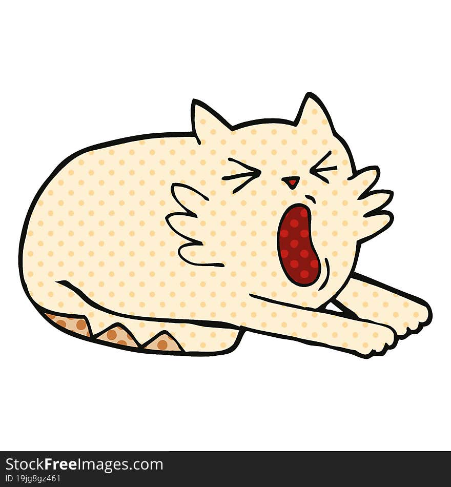 Comic Book Style Cartoon Yawning Cat