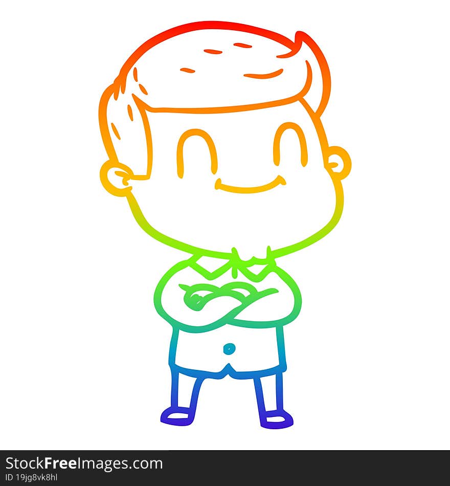 rainbow gradient line drawing of a cartoon friendly man