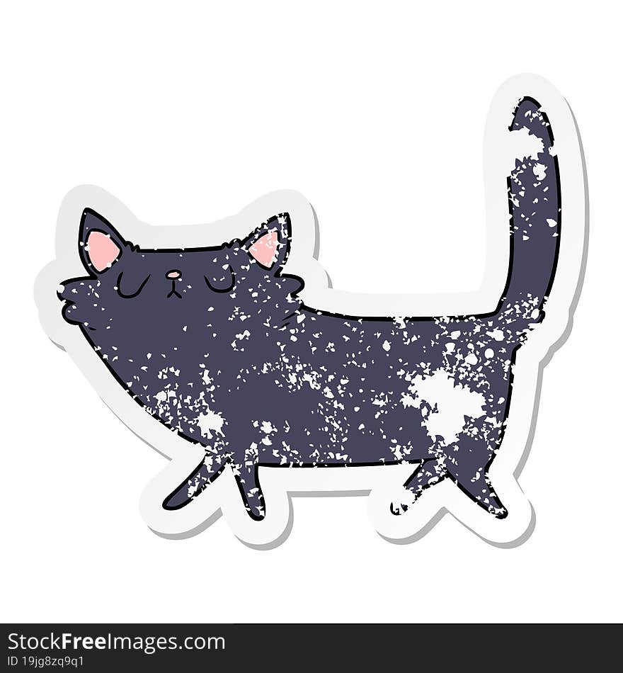 distressed sticker of a cartoon black cat