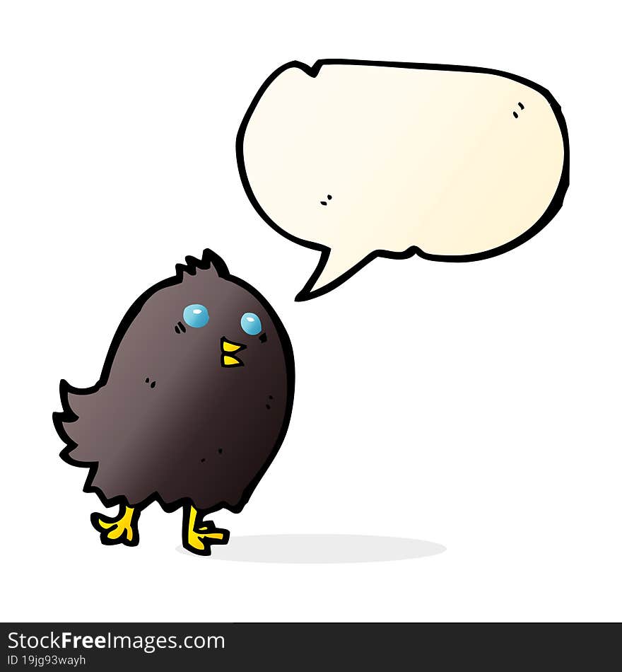 cartoon spooky black bird with speech bubble