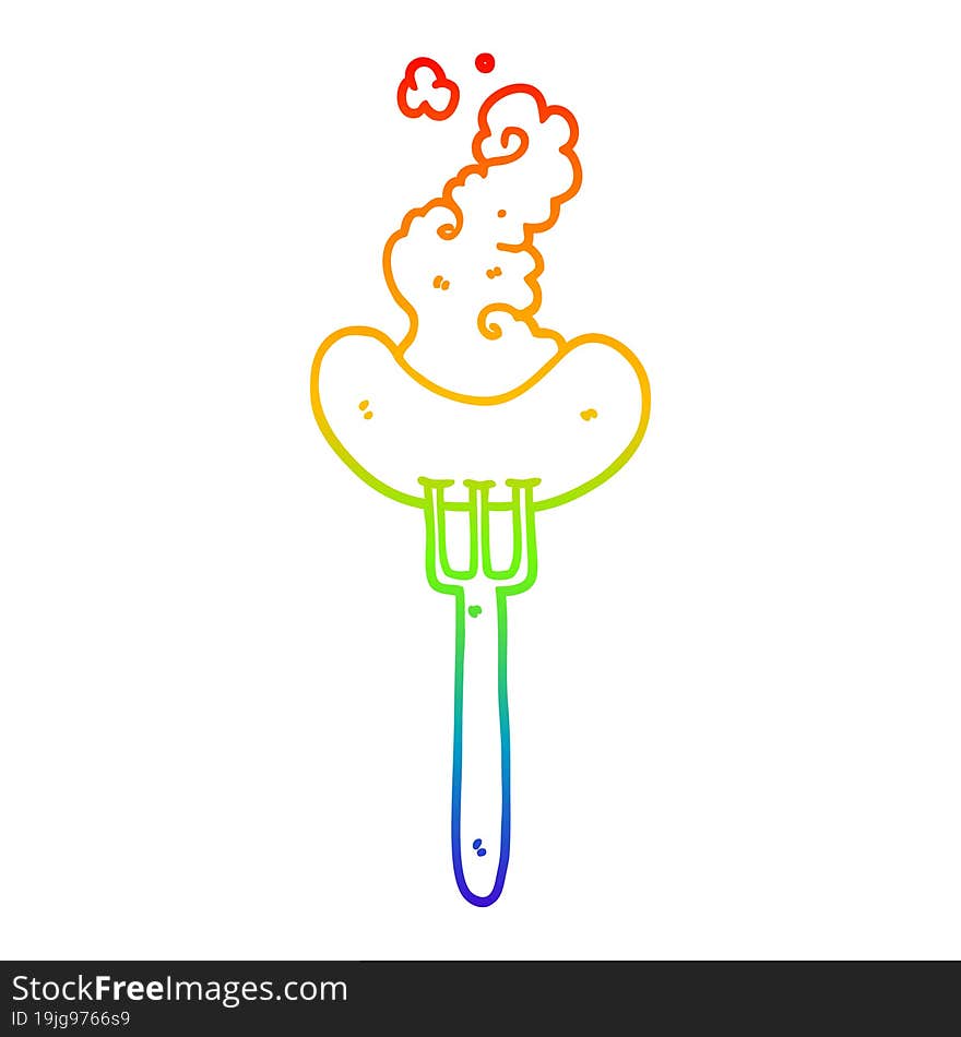 rainbow gradient line drawing cartoon sausage on fork