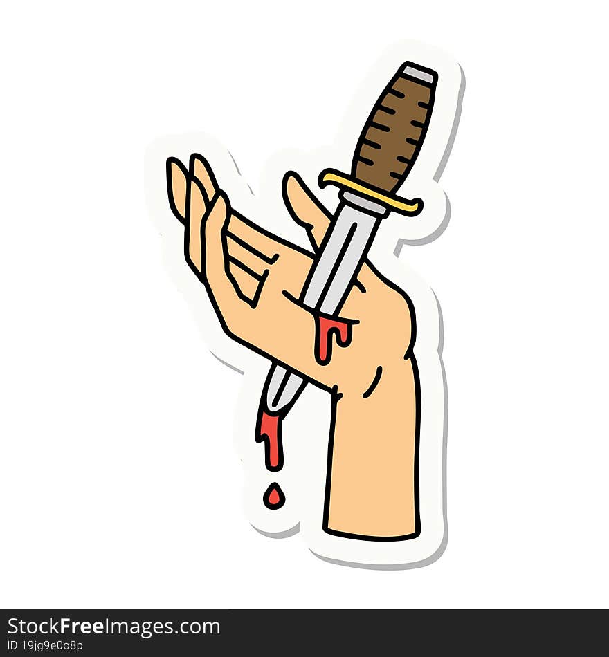 Tattoo Style Sticker Of A Dagger In The Hand