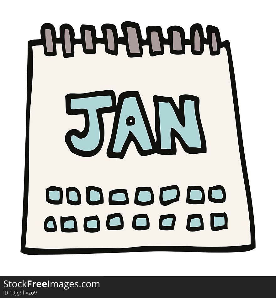 cartoon doodle calendar showing month of january