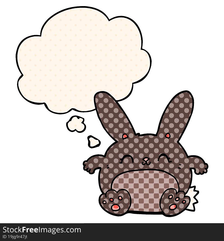 cartoon rabbit with thought bubble in comic book style