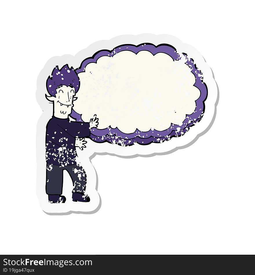 retro distressed sticker of a cartoon vampire with text bubble