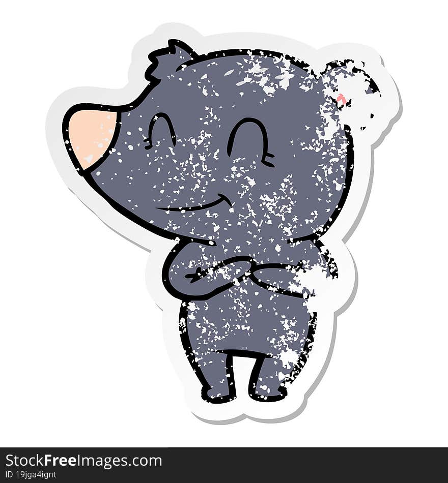 distressed sticker of a friendly bear cartoon