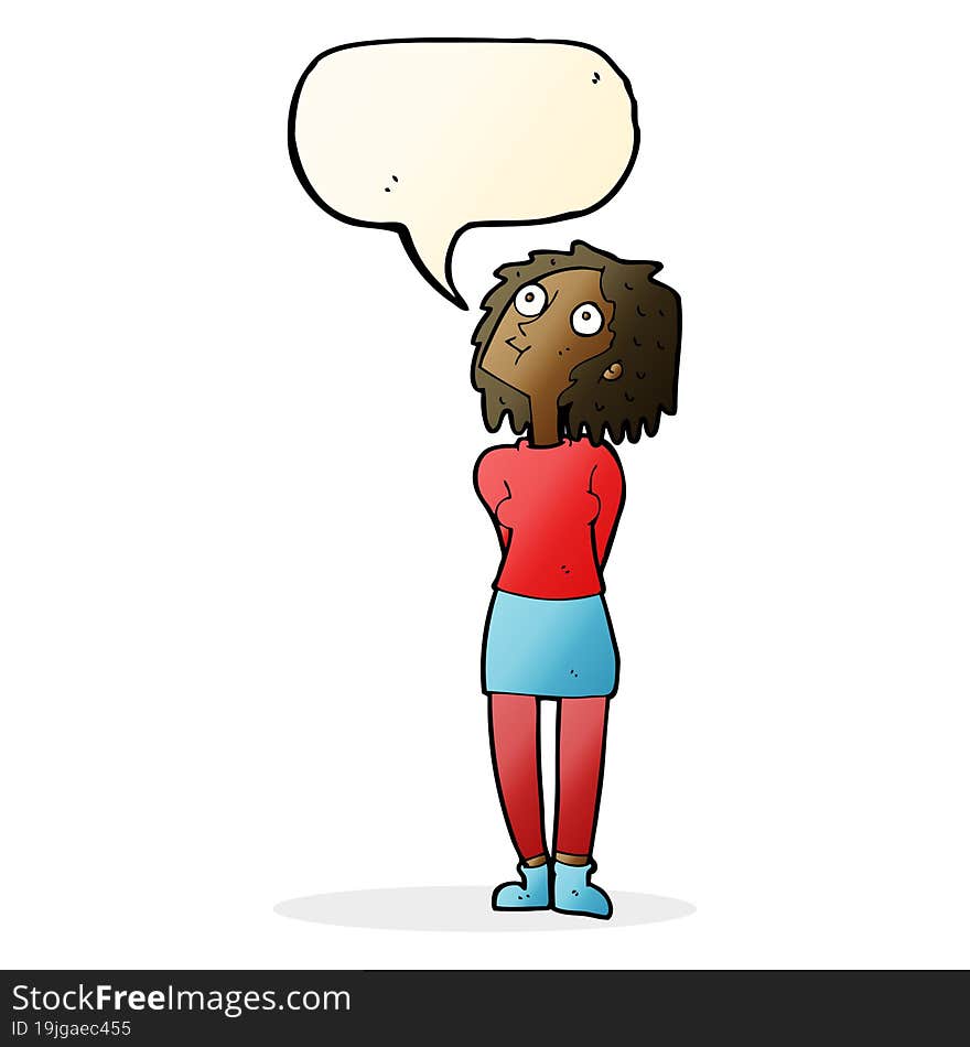 cartoon curious woman with speech bubble