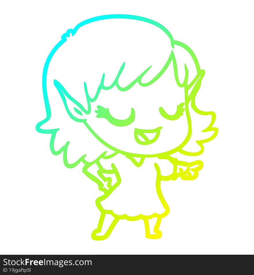 cold gradient line drawing happy cartoon elf girl