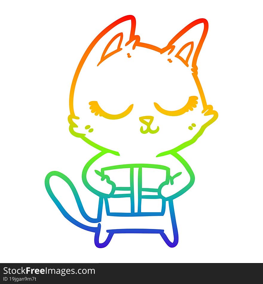 rainbow gradient line drawing calm cartoon cat