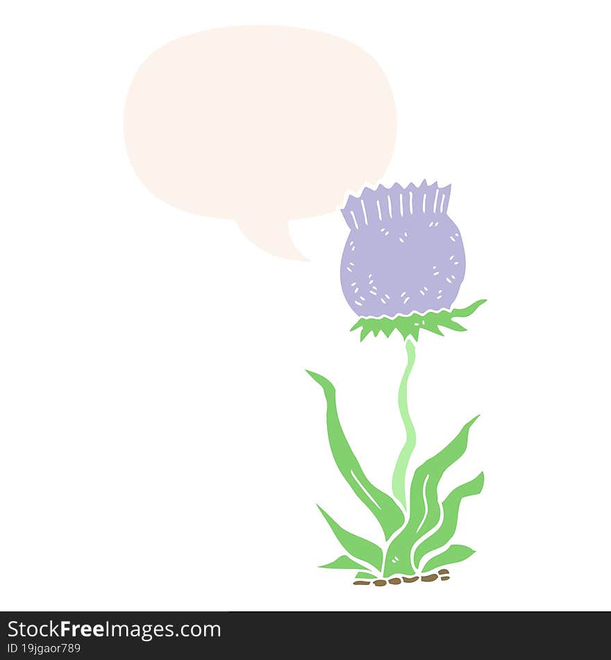 cartoon wild flower and speech bubble in retro style