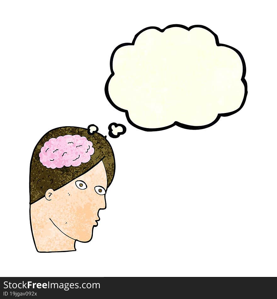 Cartoon Head With Brain Symbol With Thought Bubble