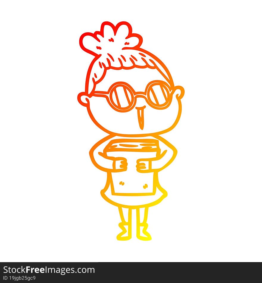 warm gradient line drawing of a cartoon woman wearing spectacles