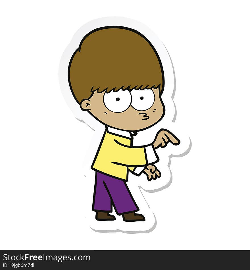 sticker of a nervous cartoon boy