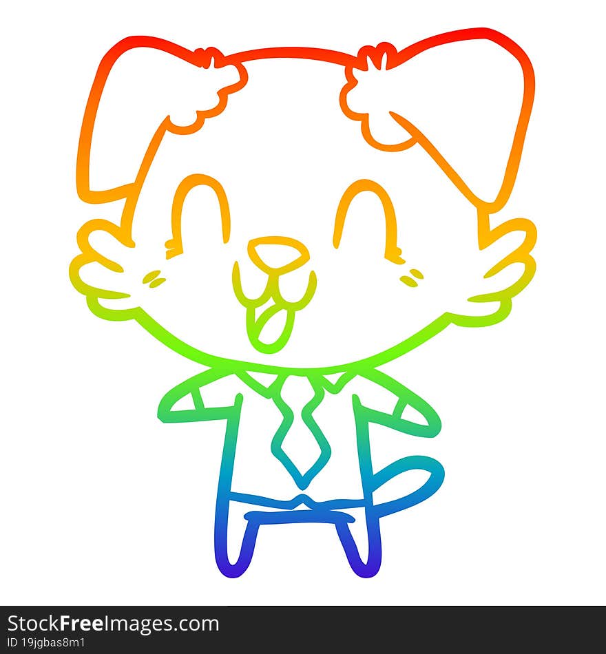 rainbow gradient line drawing of a laughing cartoon dog manager