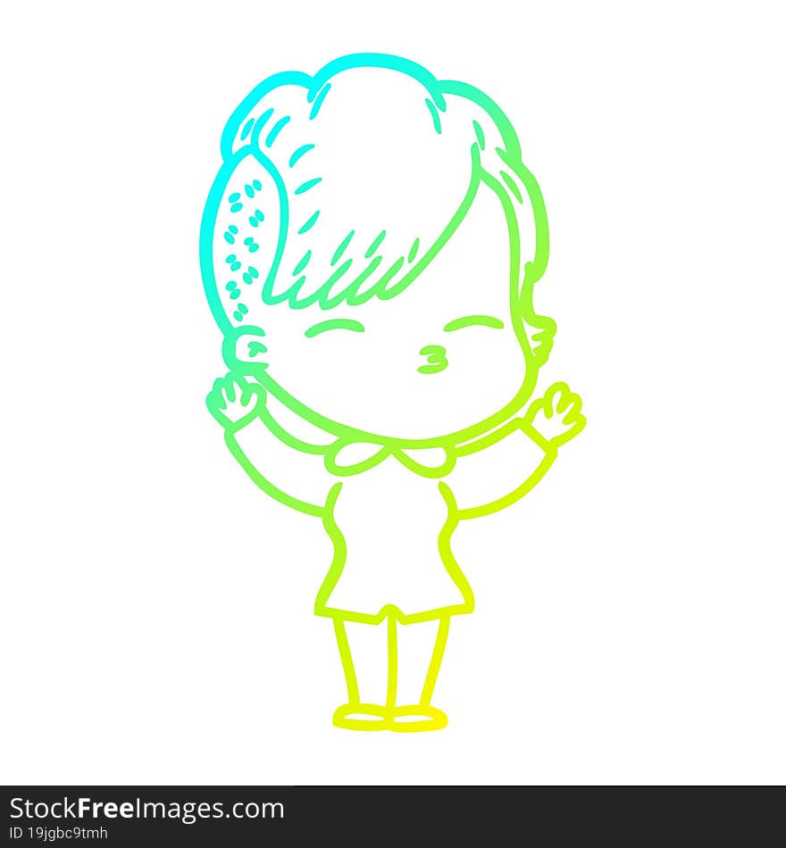 cold gradient line drawing cartoon squinting girl