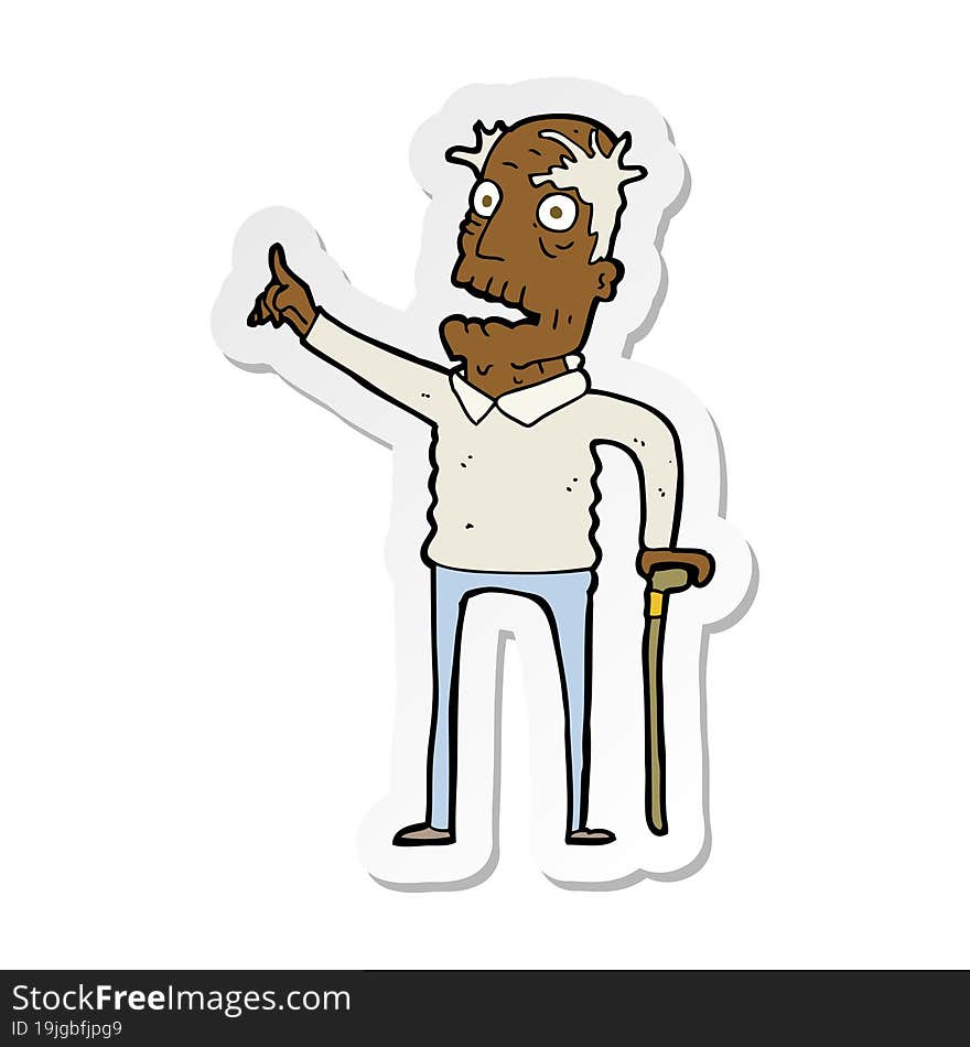 sticker of a cartoon old man with walking stick