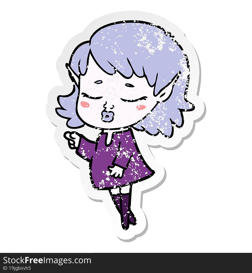 distressed sticker of a pretty cartoon elf girl